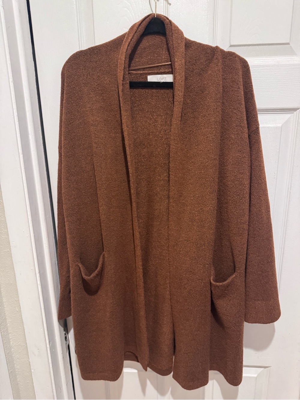 LOFT Rust Brown Open-Front Pocket Cardigan